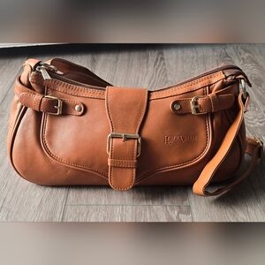 Vintage Laura Valle Leather Shoulder Bag | Made in Spain | Tan Caramel | Gold Ha